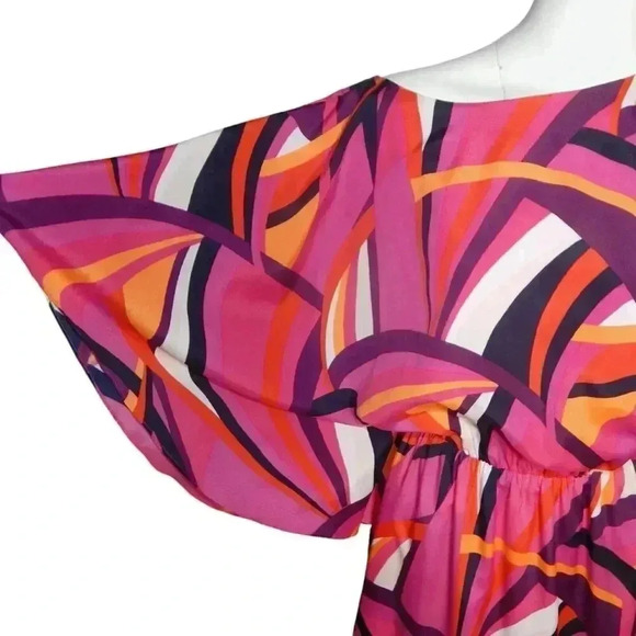 Trina Turk Mingus Kimono Sleeve Dress Size Medium Pink Blouson Boat Neck - Picture 4 of 6